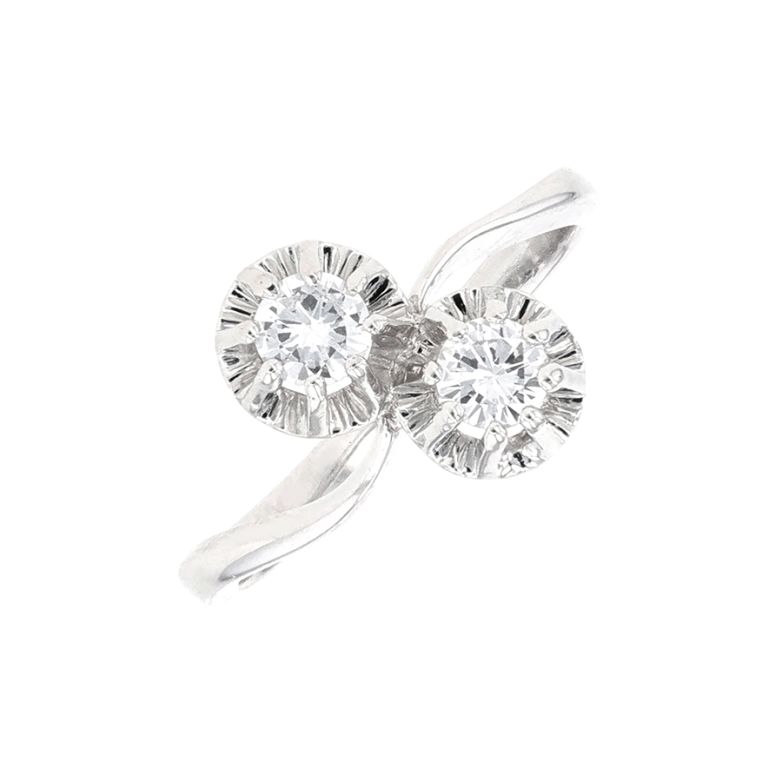 Bague vintage Toi & Moi diamants 0.50 carat or blanc 3.60g Comme neuf -  reconditionné disponible sur Gemme Les Bijoux